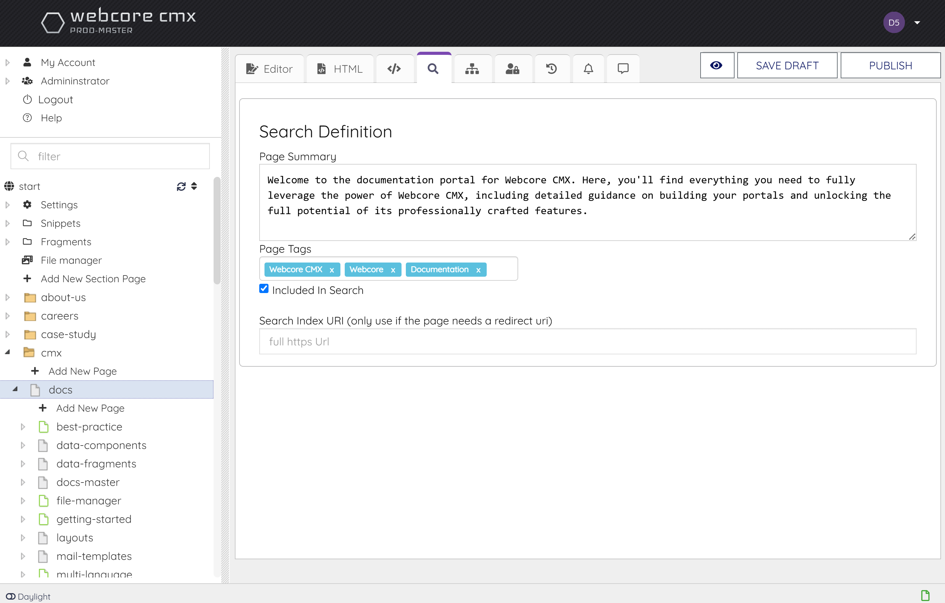 webcore cmx smart portal editor