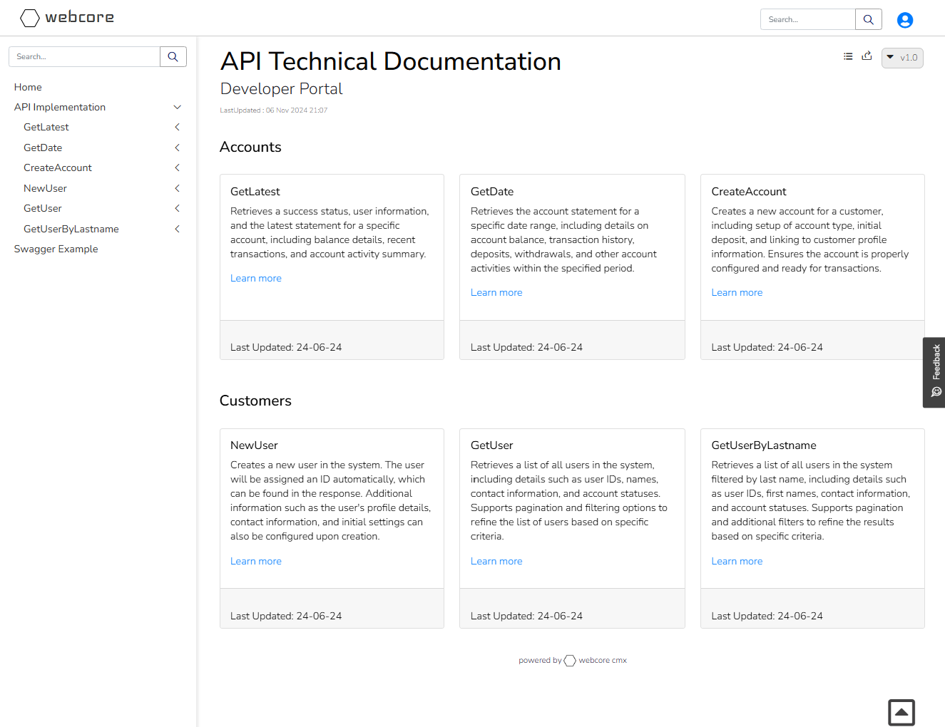 Webcore API Developer Portal Pro Guides