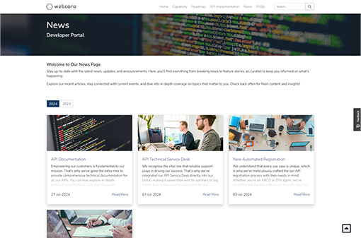 Webcore API Developer Portal Pro News