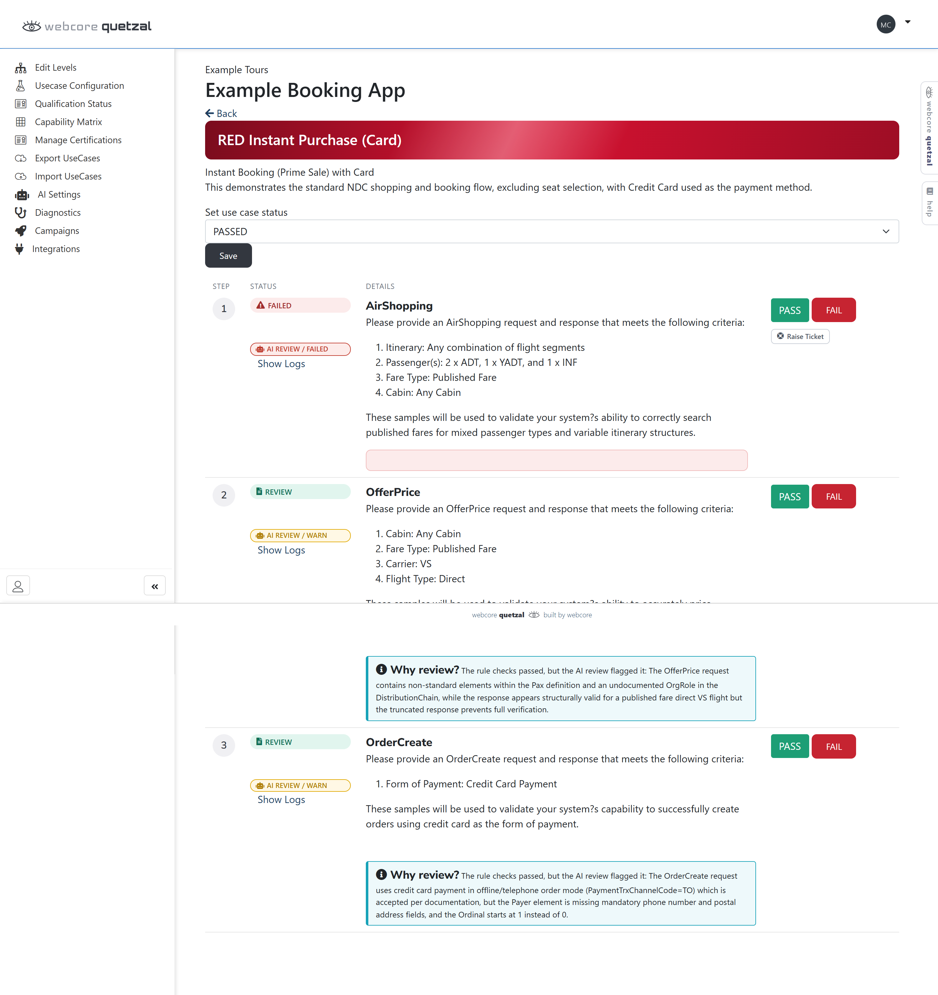 webcore certifi administration screen for reviewing a partner submission with its evidence attached