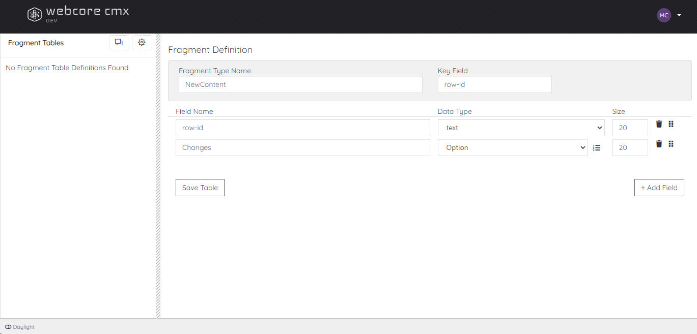 Data Fragment Manager UI Screenshot